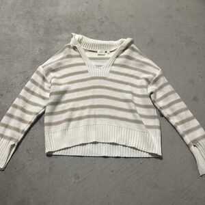 Cyrus Cream and Tan Striped V-Neck Sweater